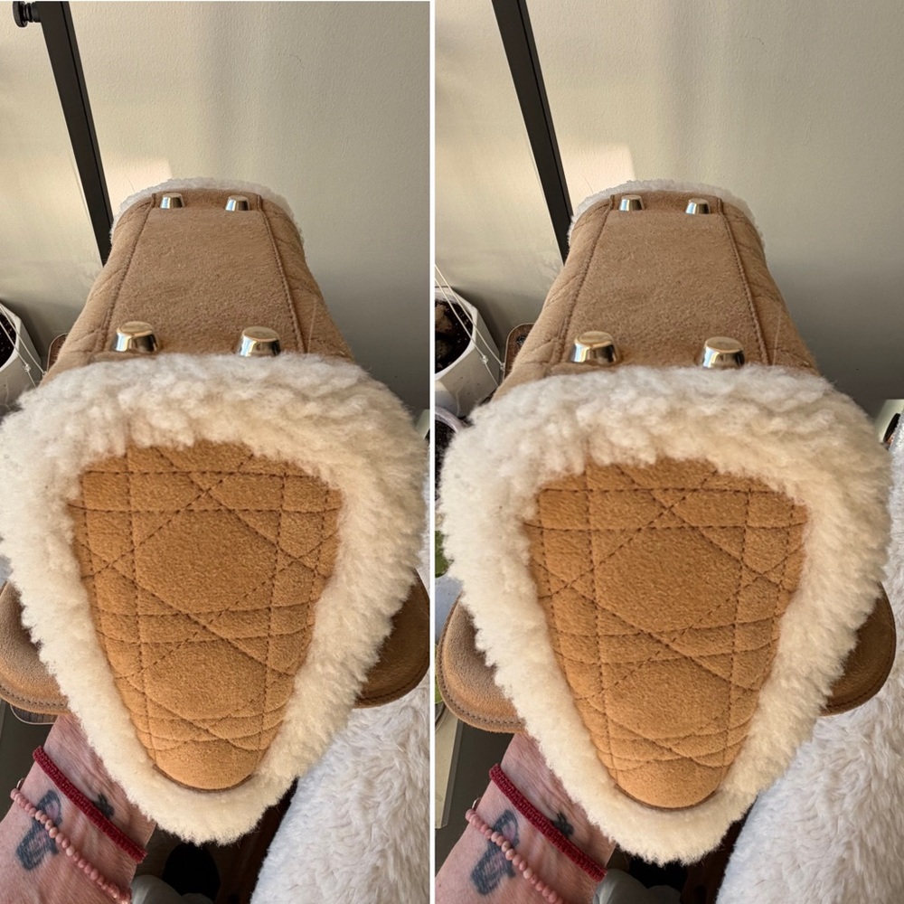 Christian Dior Lady Dior Mini Shearling Cannage Suede Bag Ecru w/ Gold Hardware - Picture 7 of 16